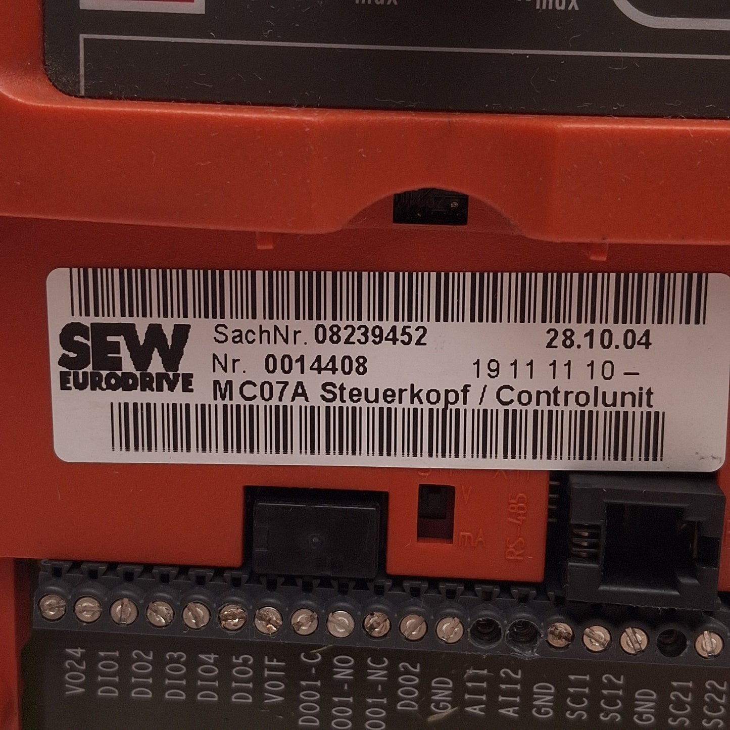 Used SEW Eurodrive MDX60A0037-2A3-4-00 MC07A MOVIDRIVE AC Drive 3.7kW 3Ø 240VAC 180Hz