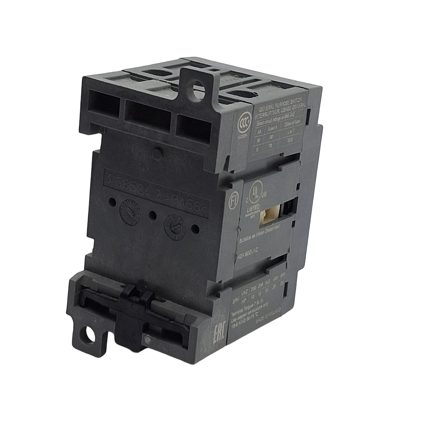 Used ABB OT40F3 Disconnect Switch 40A 600VAC, 3-Pole, Non-Fusible, DIN Rail Mount
