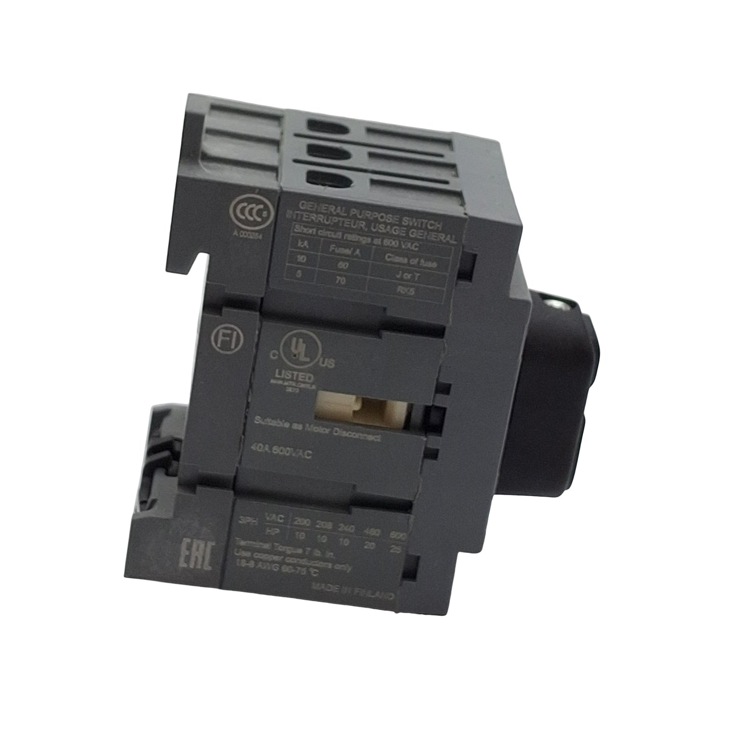 Used ABB OT40F3 Disconnect Switch 40A 600VAC, 3-Pole, Non-Fusible, DIN Rail Mount