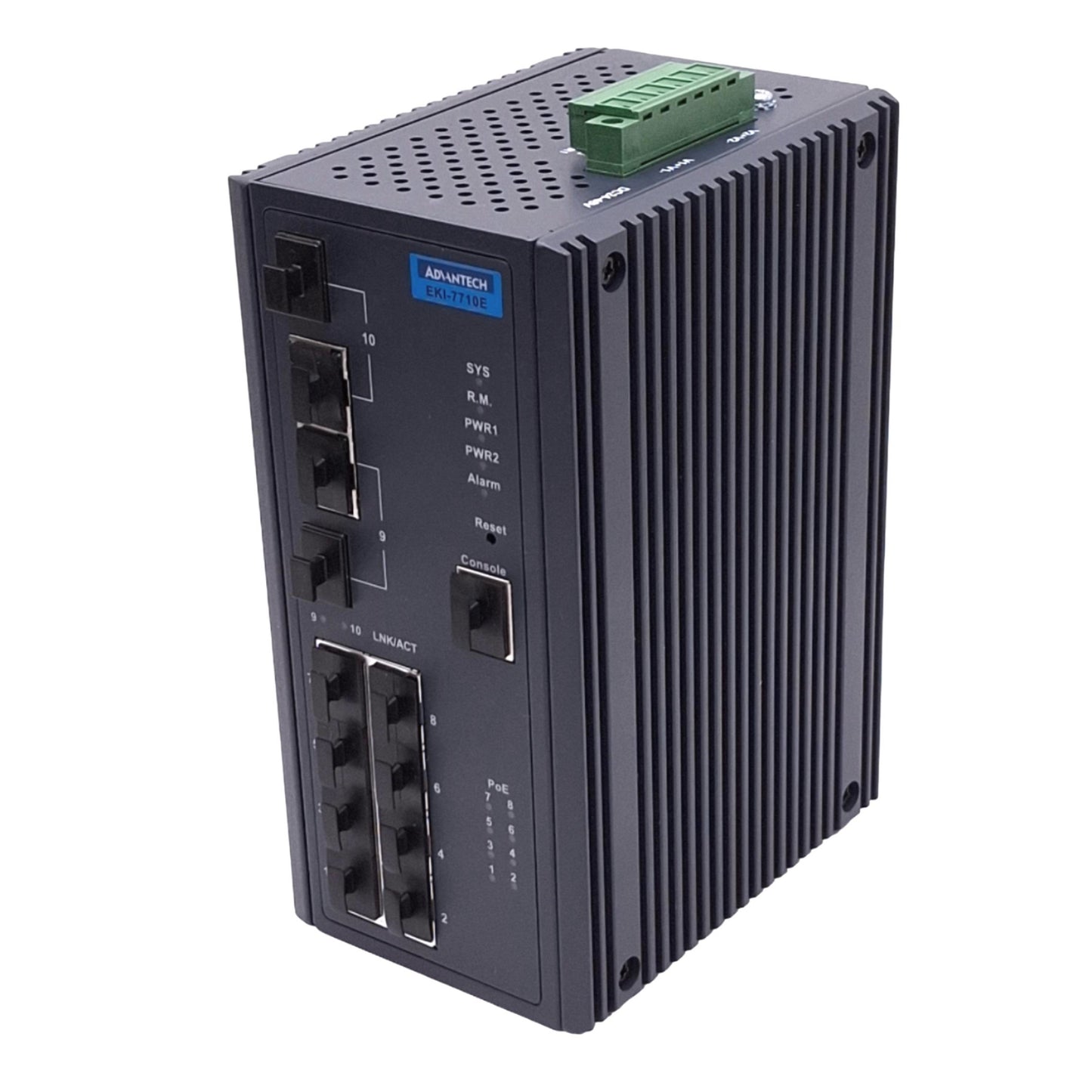 New – Open box Advantech EKI-7710E-2CP Managed Ethernet Switch, 10-Port RJ45, PoE, 24-48VDC