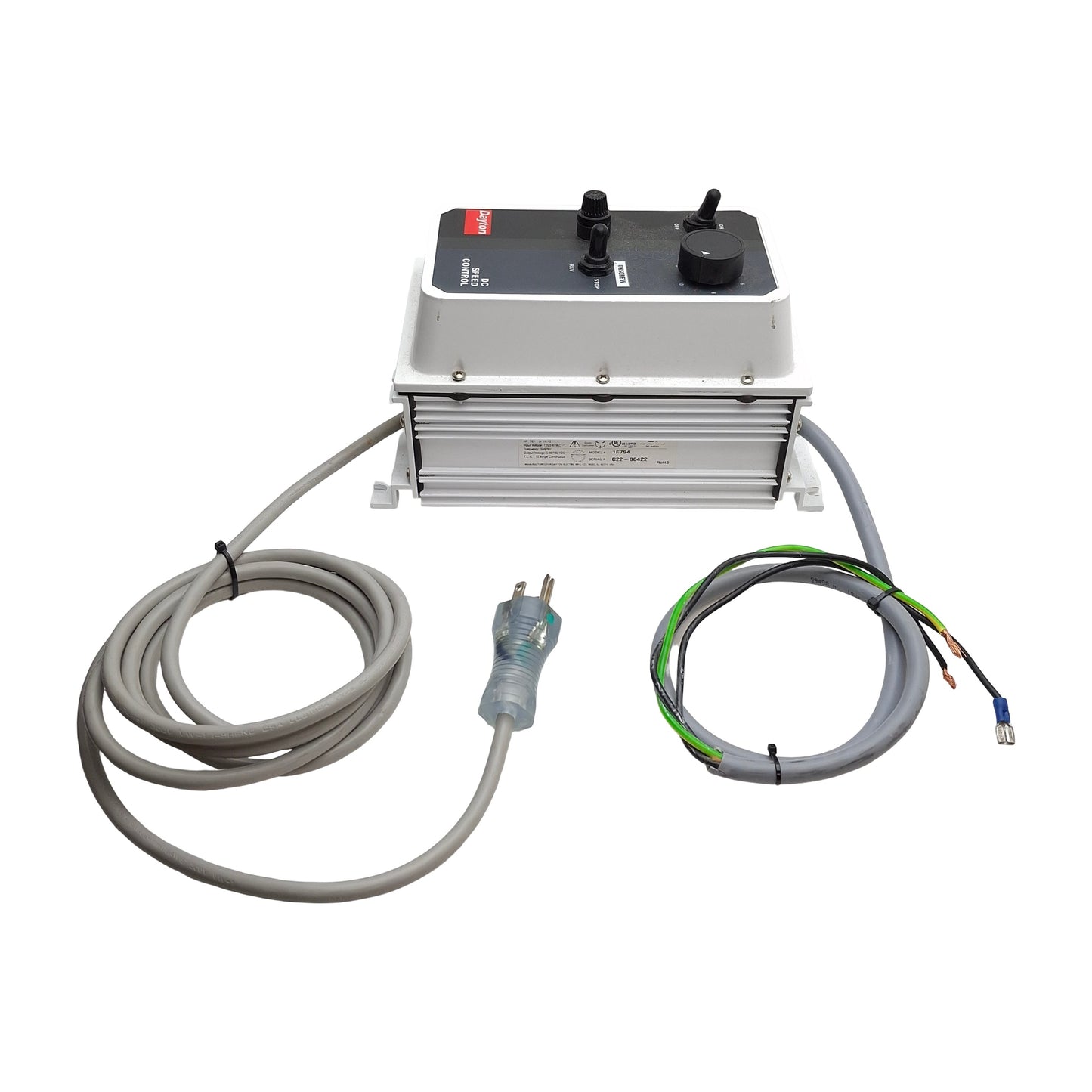 Used Dayton 1F794 Enclosed DC Speed Control 120/240VAC Supply, 0-90/180VDC 10A Output