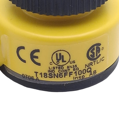 Used Banner T18SN6FF100Q Photoelectric Sensor, NPN, 100mm Range, 10-30VDC, 4-Pin M12