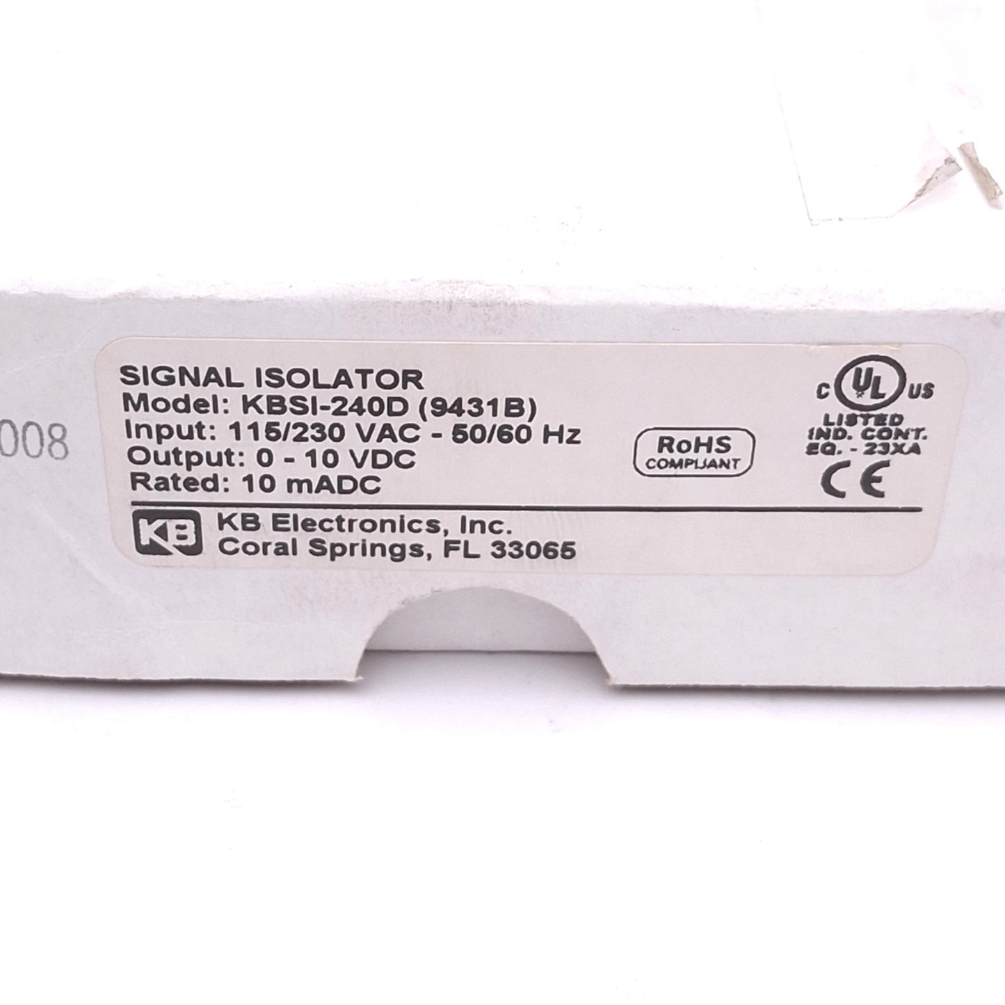 New KB Electronics KBSI-240D Signal Isolator, 115/230VAC In, 0-10VDC Out, 10mA Max