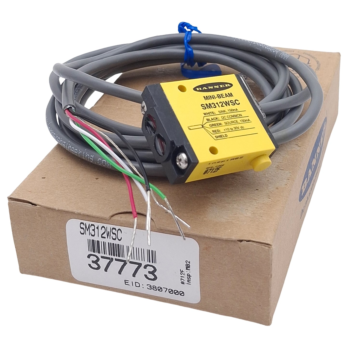 New Banner SM312WSC Photoelectric Sensor, NPN/PNP, 130mm Range, 10-30VDC, 4-Wire, 2m