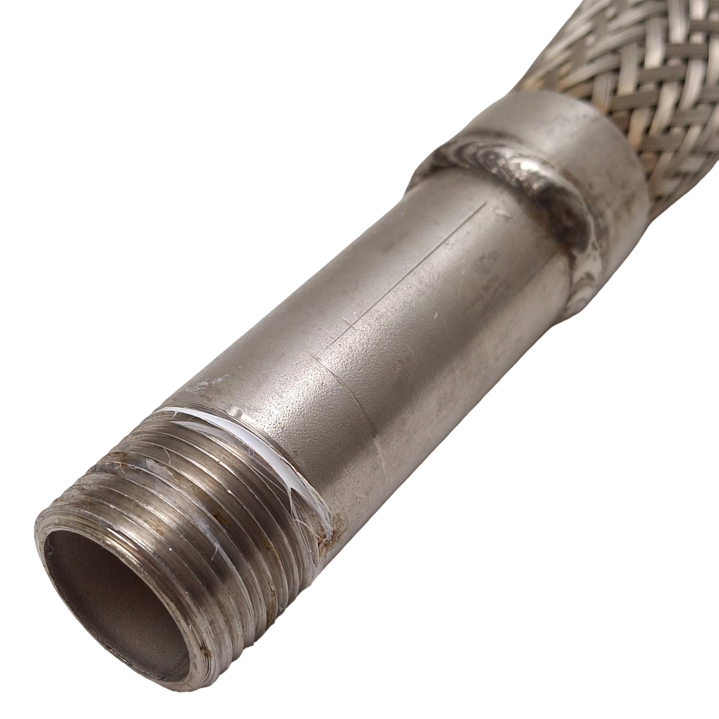 Used Stainless Steel Braided Hose, 3/4in NPT Male, 28in Braided, 36in Overall Length