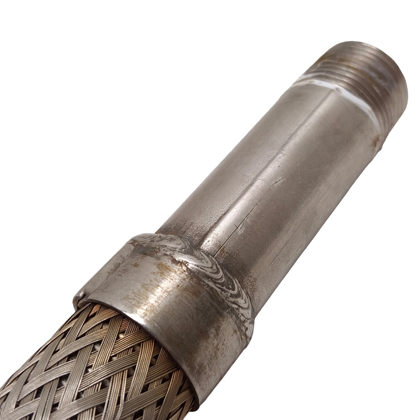 Used Stainless Steel Braided Hose, 3/4in NPT Male, 28in Braided, 36in Overall Length