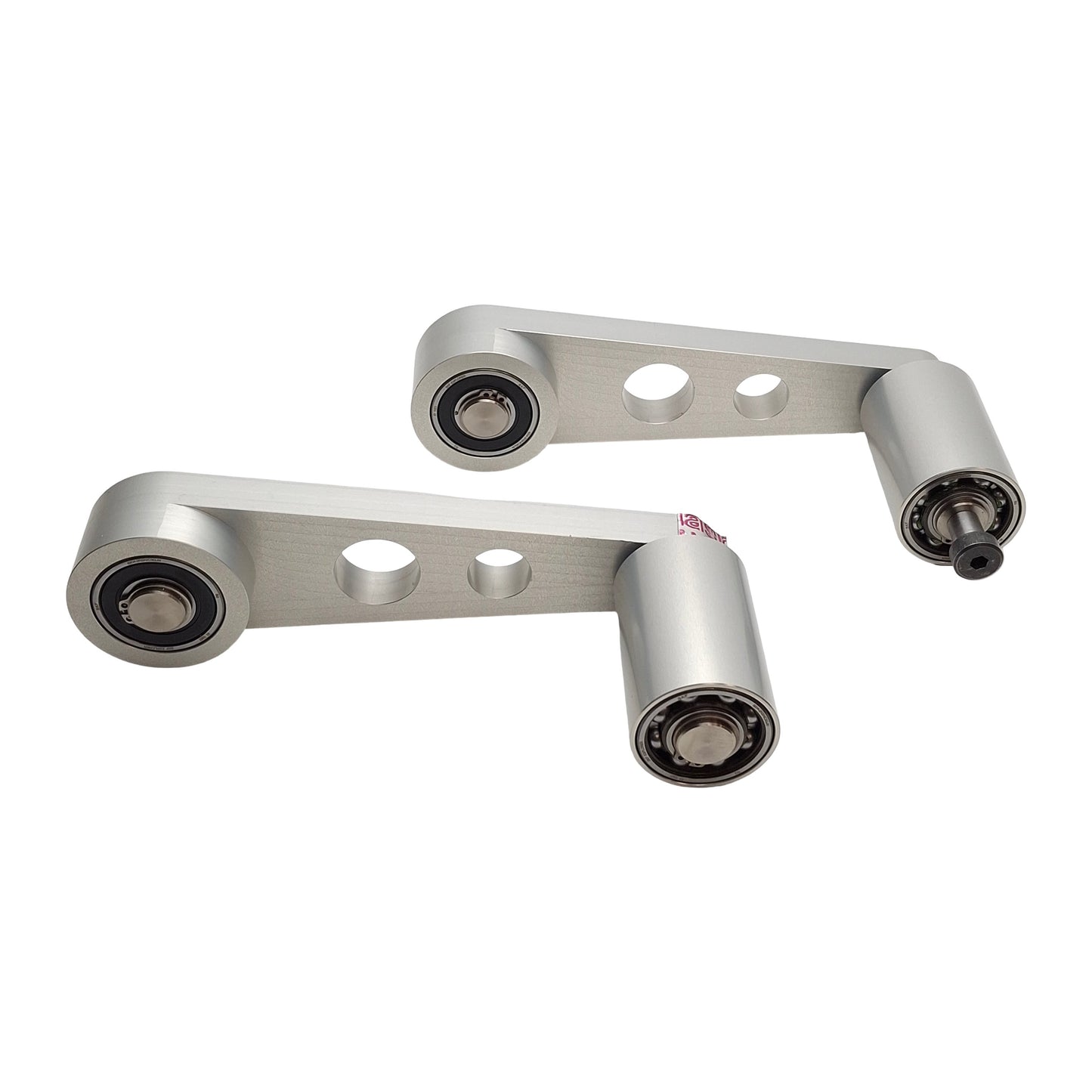 Used Custom Aluminum Conveyor Tension Arm Pair (L/R), 8in C2C, ø2in Rollers, 3/8-16