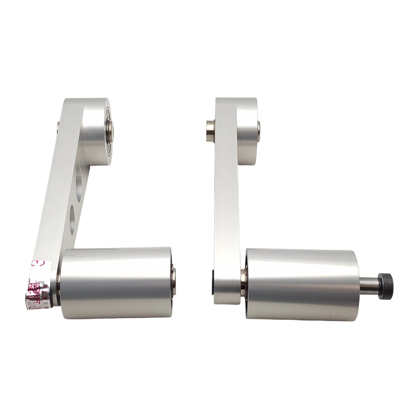 Used Custom Aluminum Conveyor Tension Arm Pair (L/R), 8in C2C, ø2in Rollers, 3/8-16