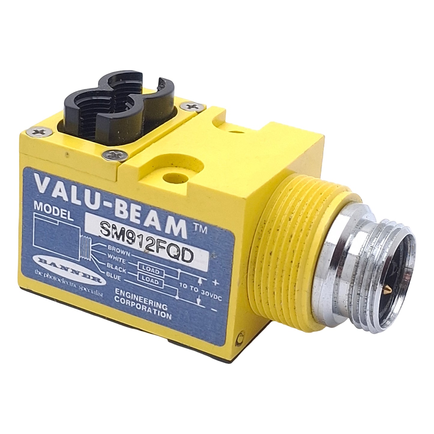 Used Banner SM912FQD VALU-BEAM Glass Fiber Optic Amplifier, NPN/PNP, 10-30VDC, 4-Pin