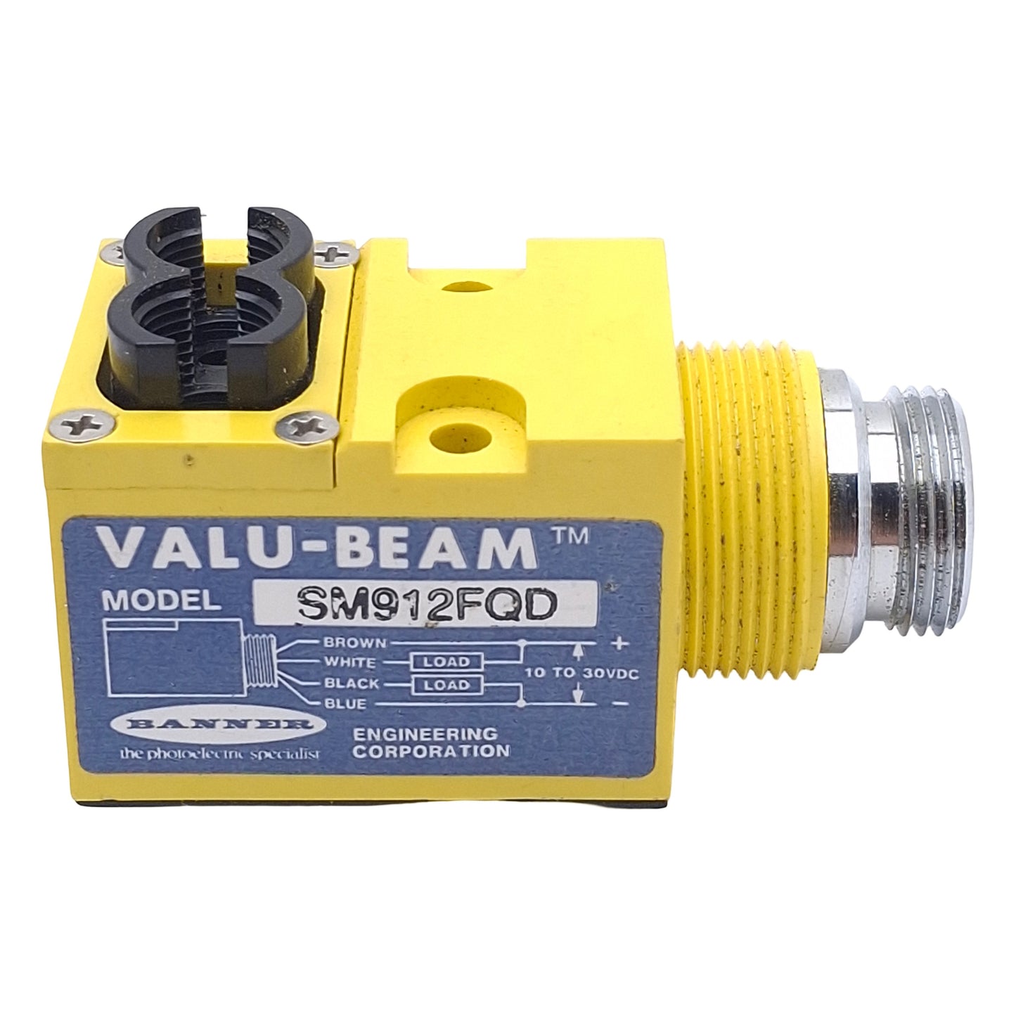 Used Banner SM912FQD VALU-BEAM Glass Fiber Optic Amplifier, NPN/PNP, 10-30VDC, 4-Pin
