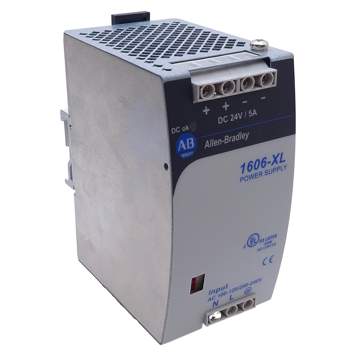 Used Allen Bradley 1606-XL120D PLC Power Supply 100-120/200-240VAC In, 24VDC Out 120W