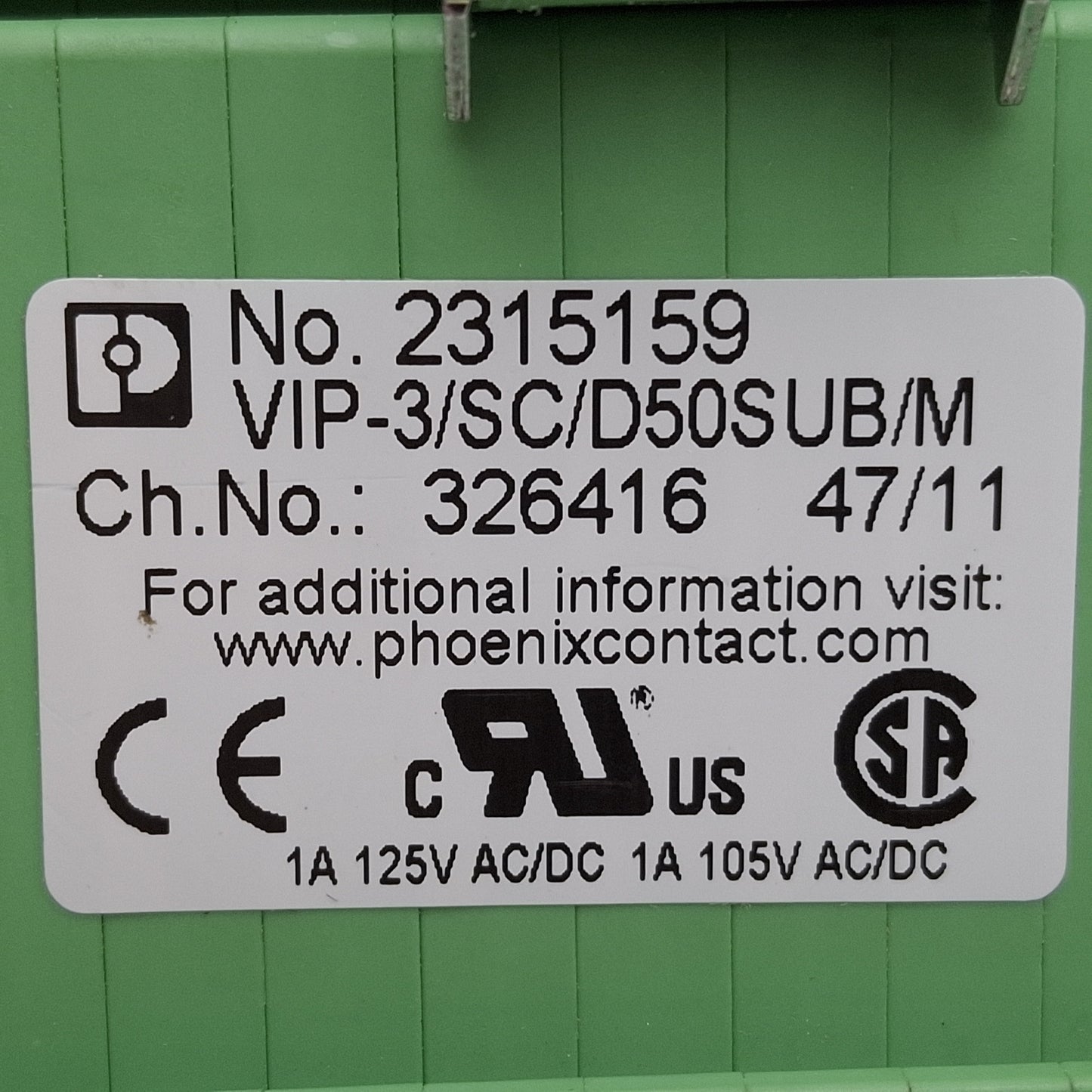 Used Phoenix Contact 2315159 VIP-3/SC/D50SUB/M Interface Board, DB50 Male, DIN Rail