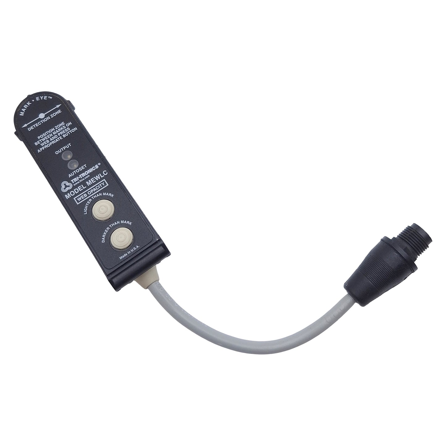 Used Tri-Tronics MEWLC Fork Registration Mark Sensor, NPN/PNP, 10-30VDC, 5-Pin M12
