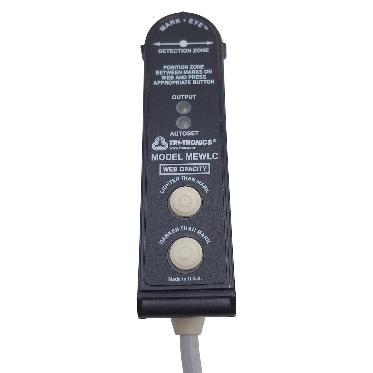 Used Tri-Tronics MEWLC Fork Registration Mark Sensor, NPN/PNP, 10-30VDC, 5-Pin M12