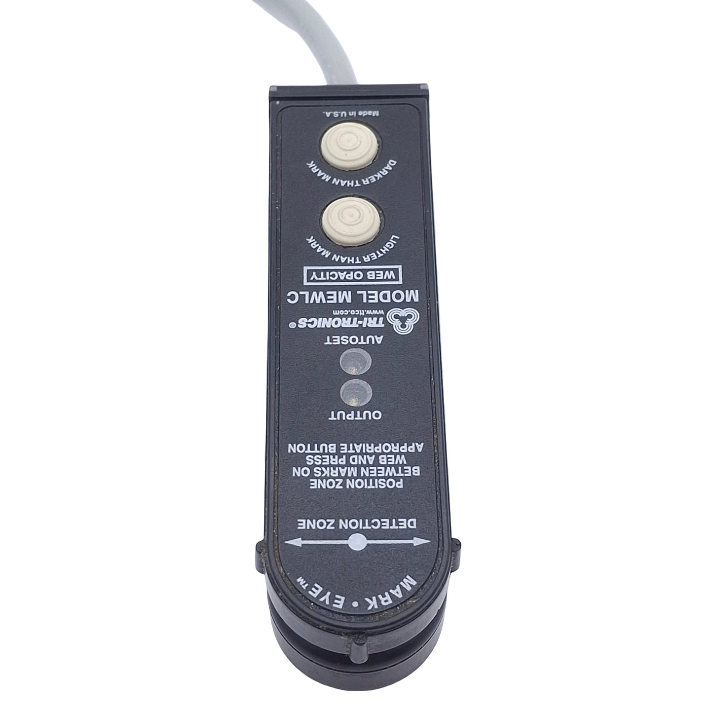Used Tri-Tronics MEWLC Fork Registration Mark Sensor, NPN/PNP, 10-30VDC, 5-Pin M12