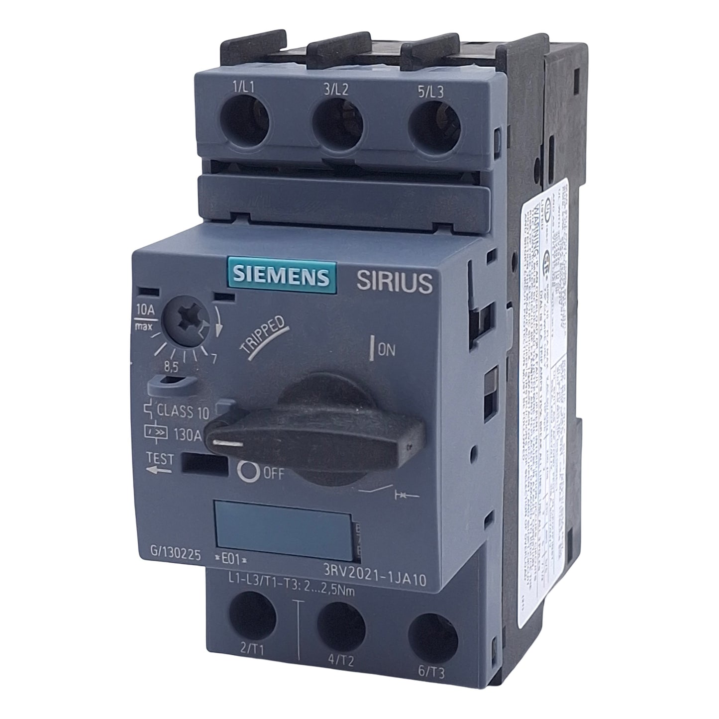 New – Open box Siemens 3RV2021-1JA10 SIRIUS Motor Circuit Breaker, 3-Pole, 7-10A Range, 690VAC