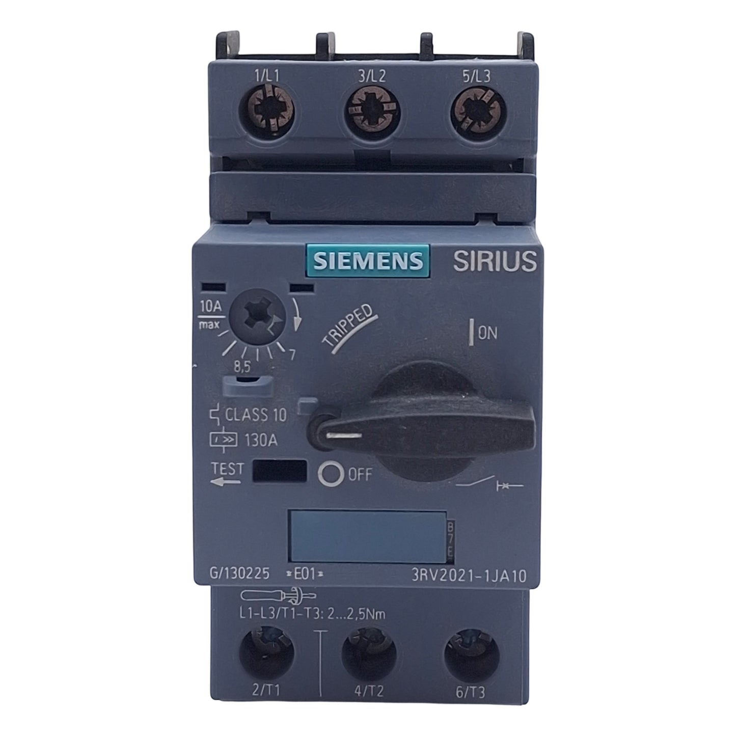 New – Open box Siemens 3RV2021-1JA10 SIRIUS Motor Circuit Breaker, 3-Pole, 7-10A Range, 690VAC