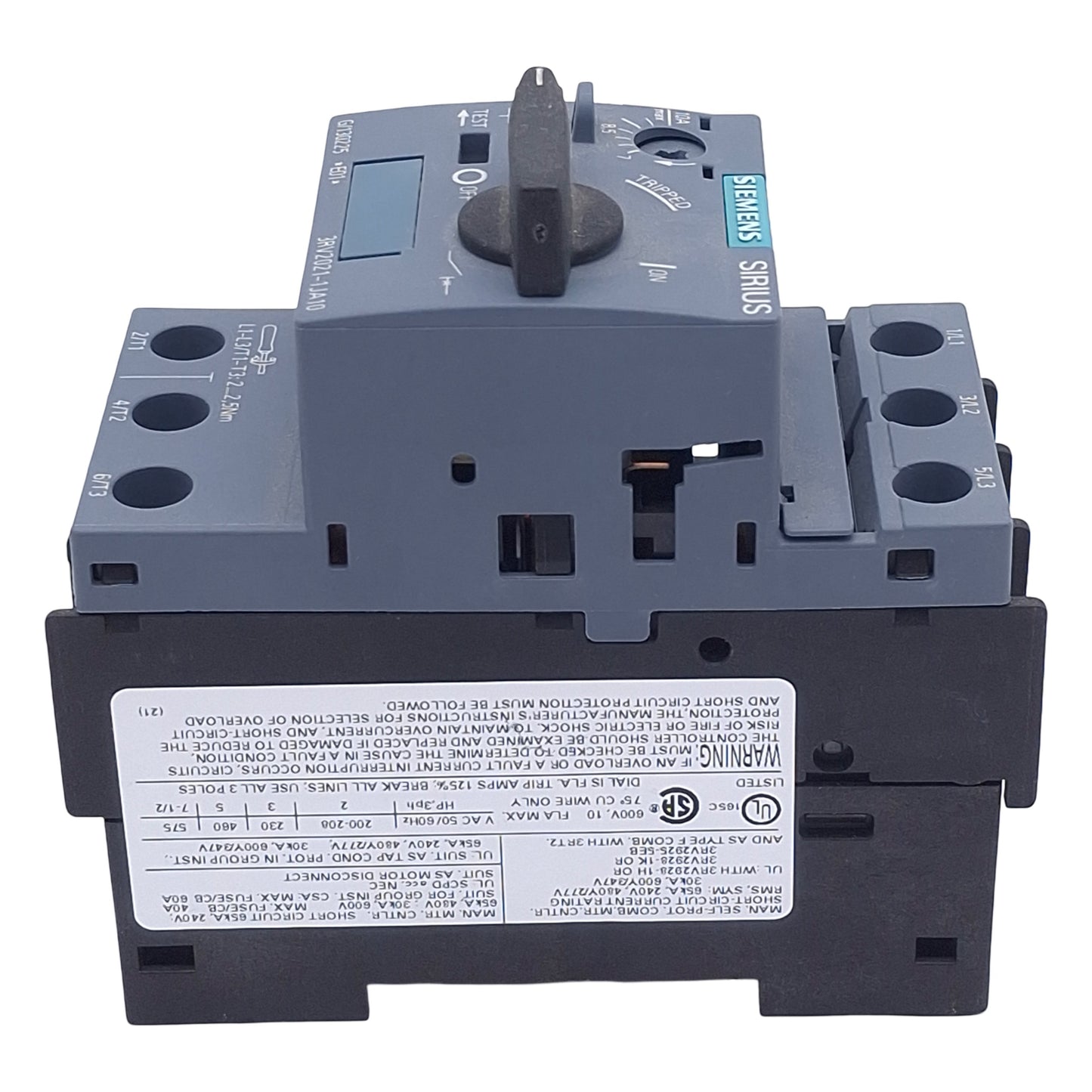 New – Open box Siemens 3RV2021-1JA10 SIRIUS Motor Circuit Breaker, 3-Pole, 7-10A Range, 690VAC