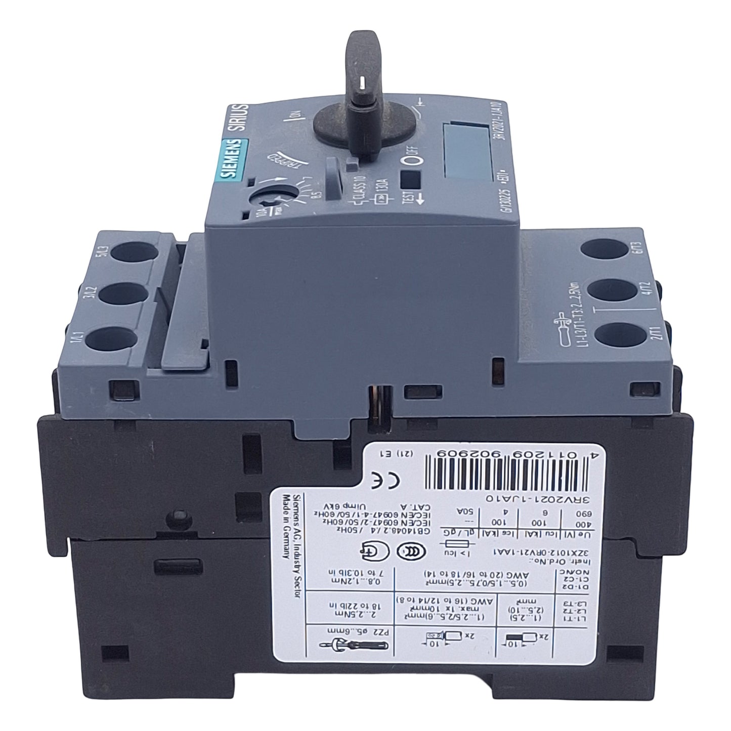 New – Open box Siemens 3RV2021-1JA10 SIRIUS Motor Circuit Breaker, 3-Pole, 7-10A Range, 690VAC
