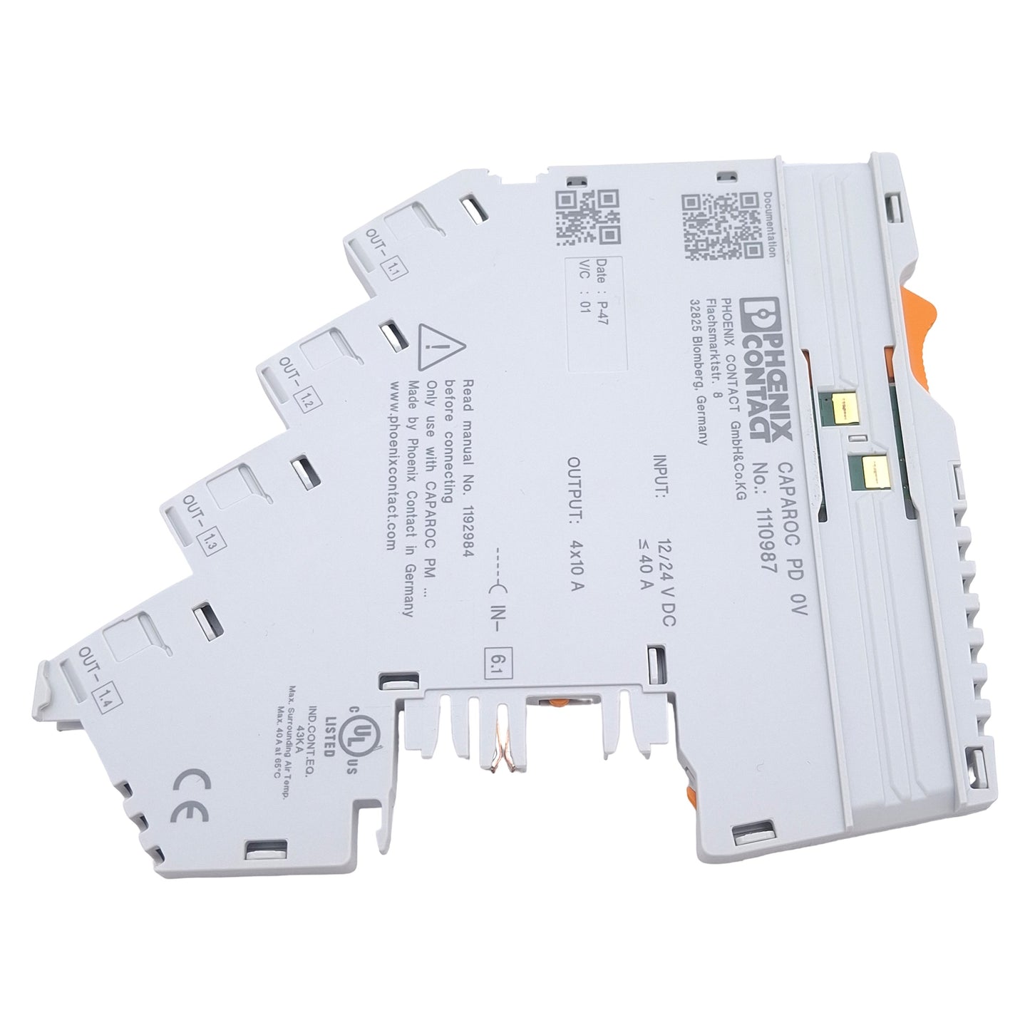 Used Phoenix Contact CAPAROC PD 0V Potential Distributor, 0-30VDC, 40A, DIN Rail