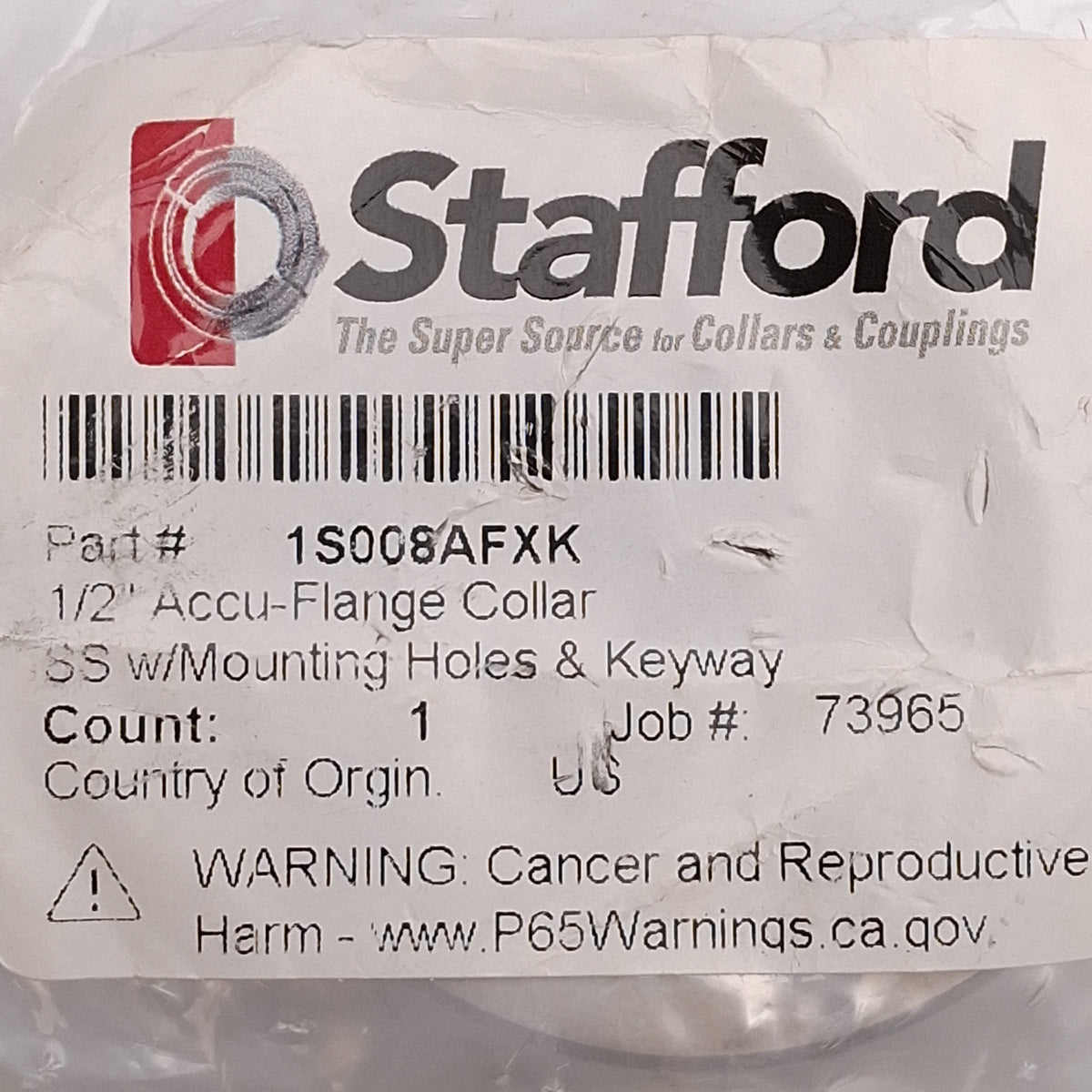 New Stafford 1S008AFXK Accu-Flange Shaft Mounting Collar, SS303, ø1/2in Bore