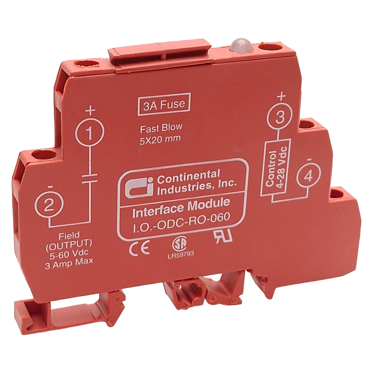 Used Continental I/O.-ODC-RO-060 Interface Module, 4-28VDC Input, 5-60VDC 0-3A Output
