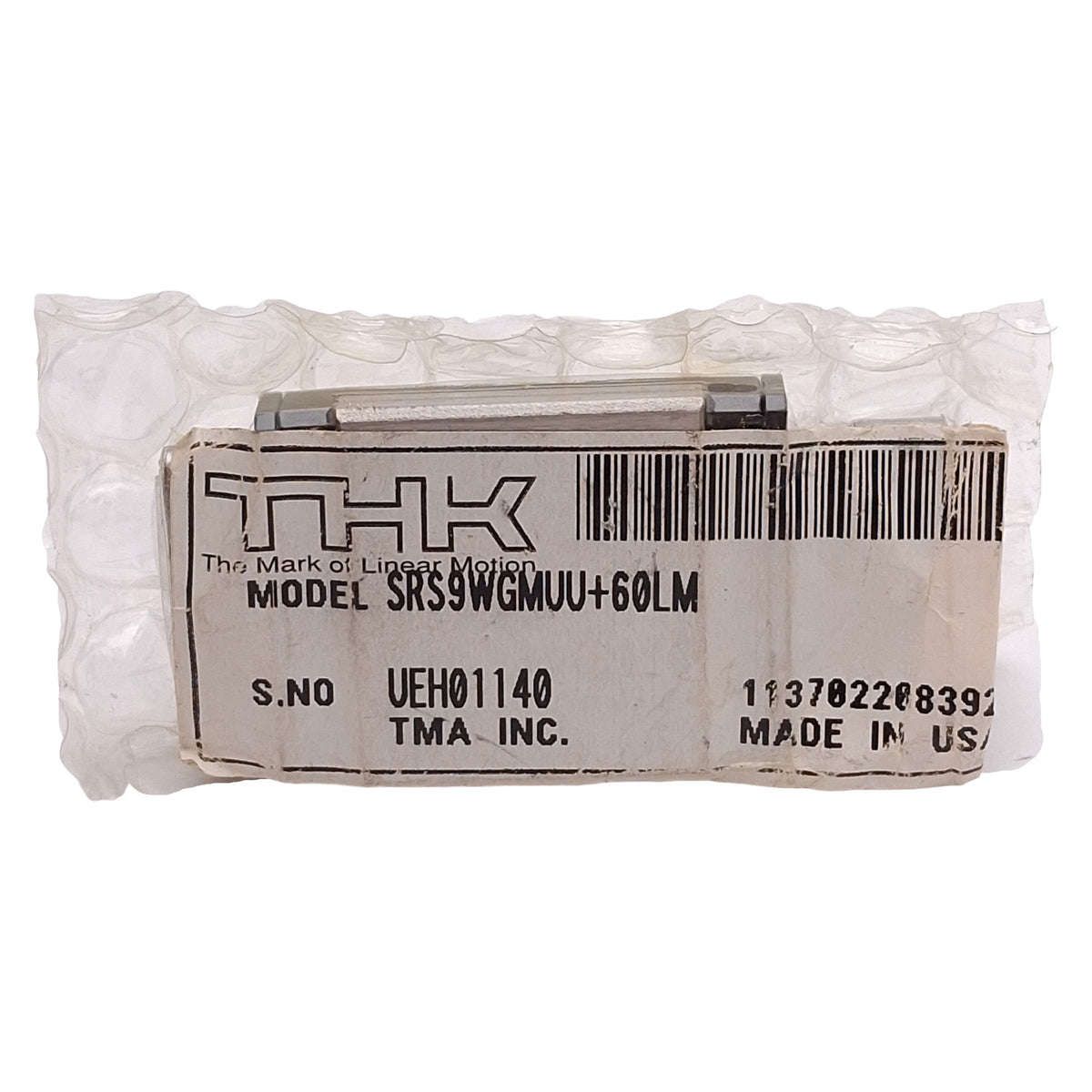New THK SRS9WGMUU+60LM Linear Guide Assembly, 18x60mm Rail, 39x30mm Carriage, 2.67kN
