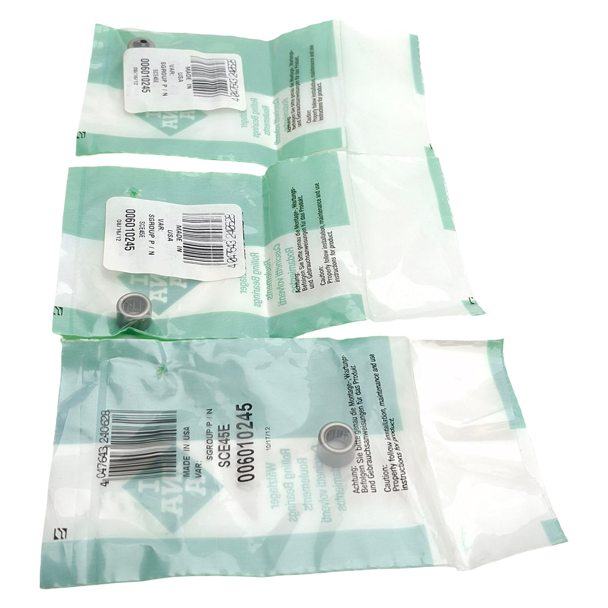 New Lot of 3 INA Bearings SCE45E Drawn Cup Needle Bearing, 1/4in ID x 7/16in OD