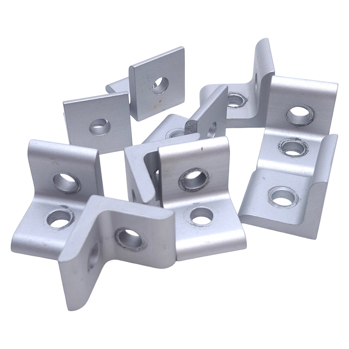 Used Lot of 10 80/20 4119 2-Hole 90° Inside Corner Bracket, 1in x 1in, ø0.281in Mount