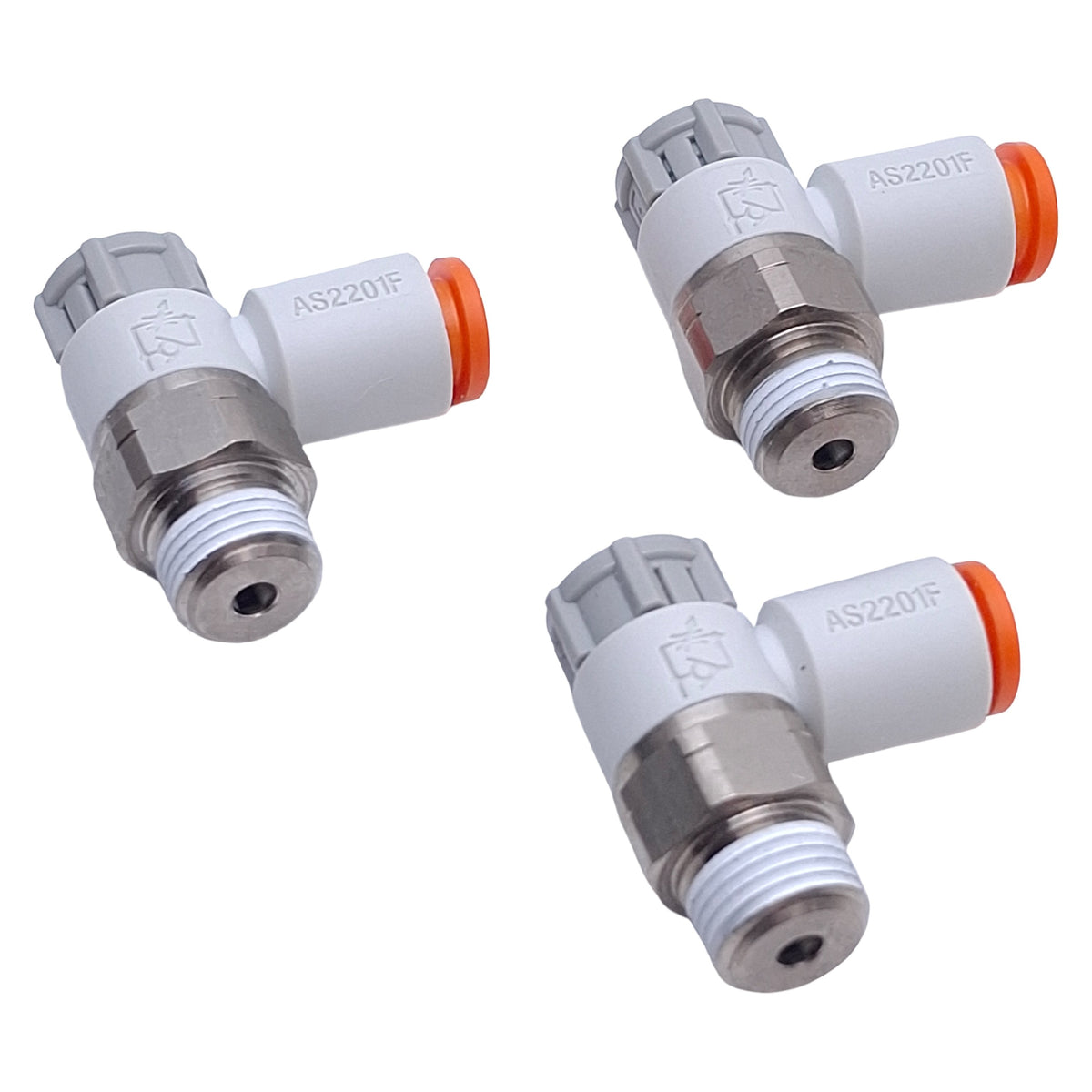 New – Open box Lot of 3 SMC AS2201F-N01-07SA Flow Control Fitting 1/8in NPT to ø1/4in OD Tube