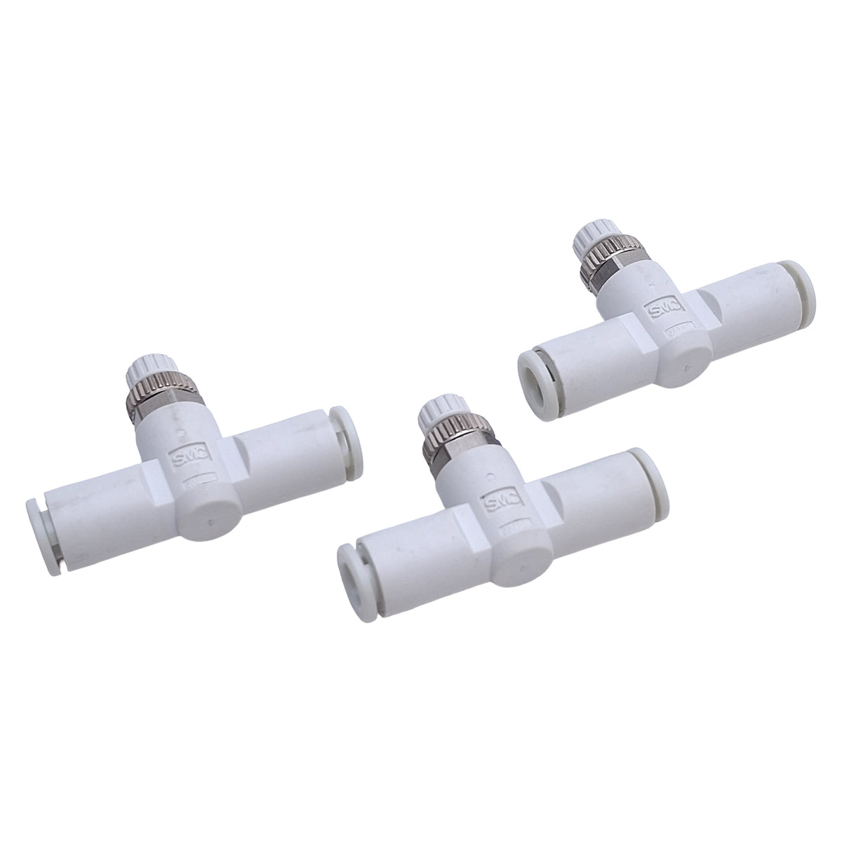 Used Lot of 3 SMC AS2001F-06-3 Speed Control Fitting 1MPa Max, ø6mm OD Tube, In-Line