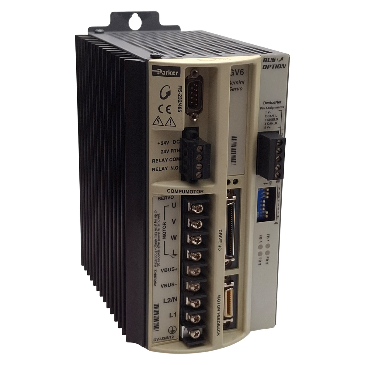 Used Parker GV6-U3E-DN Gemini Servo Drive w/ DeviceNet, 0.9kW, 3A, 120/240VAC Input