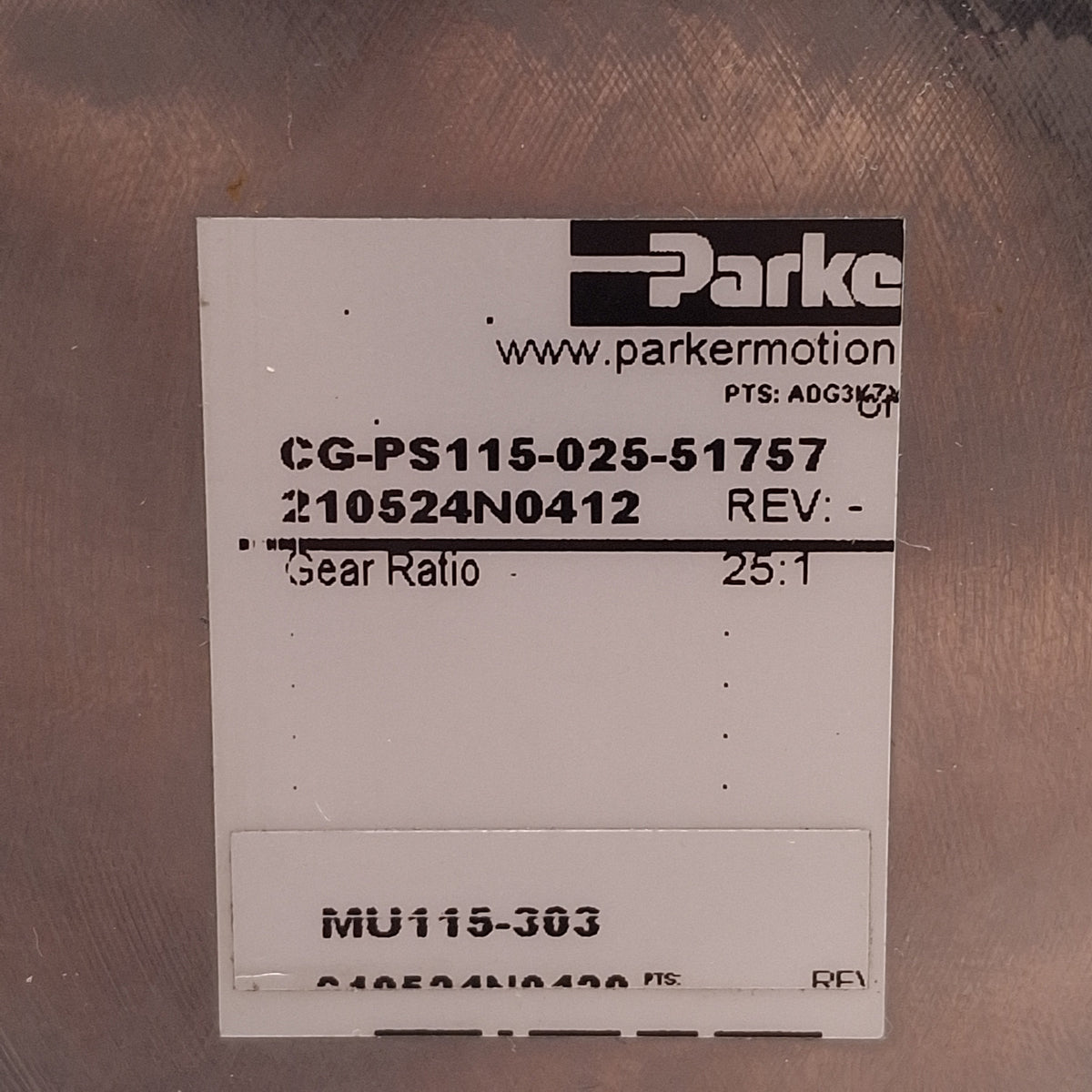 Used Parker CS-PS115-025-51757 Gen II Stealth Planetary Gearhead, 25:1, 115mm Flange