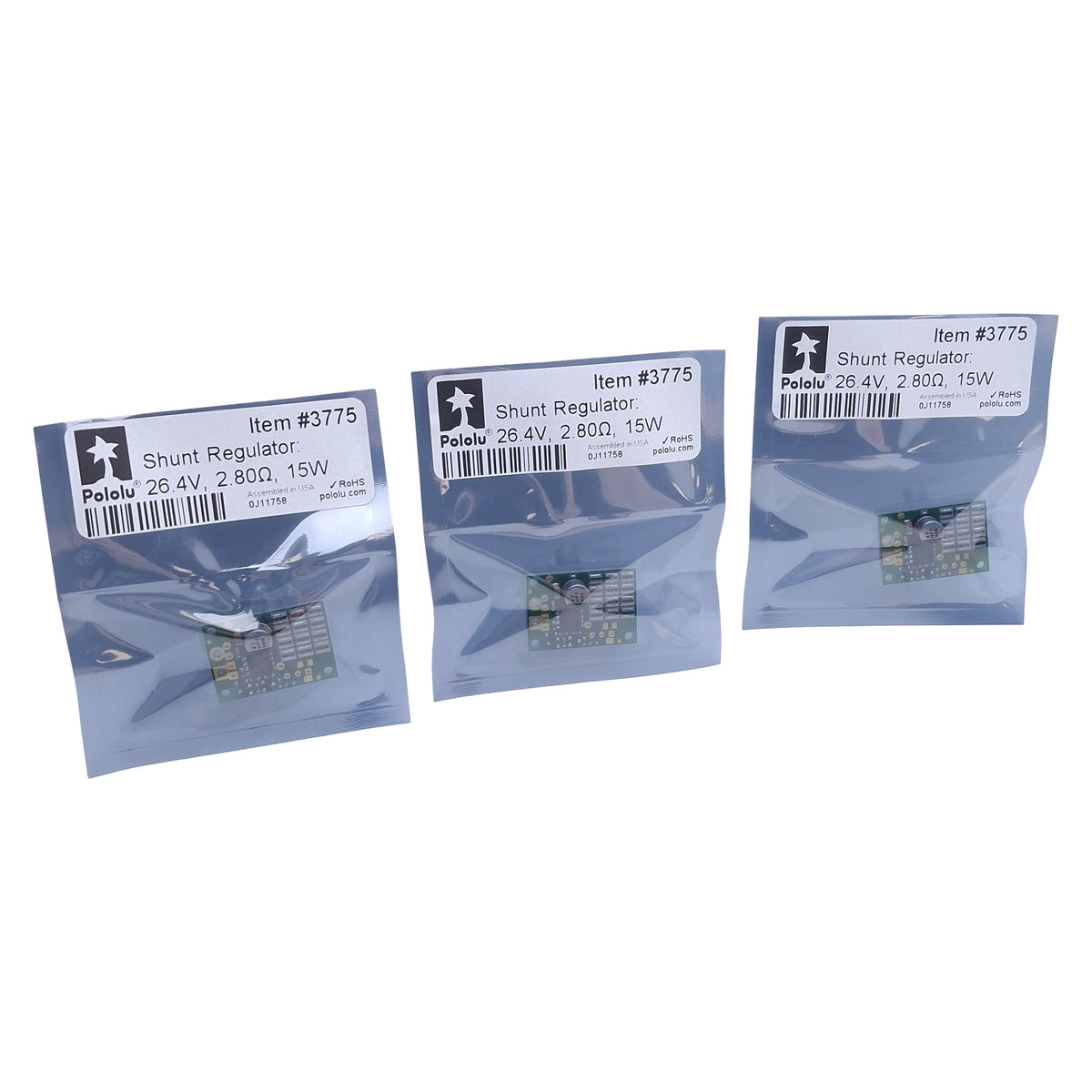 New Lot of 3 Pololu 3775 Shunt Regulator 15W, 26.4V Out, 2.8 Ohms, 0.8 x 1.125in