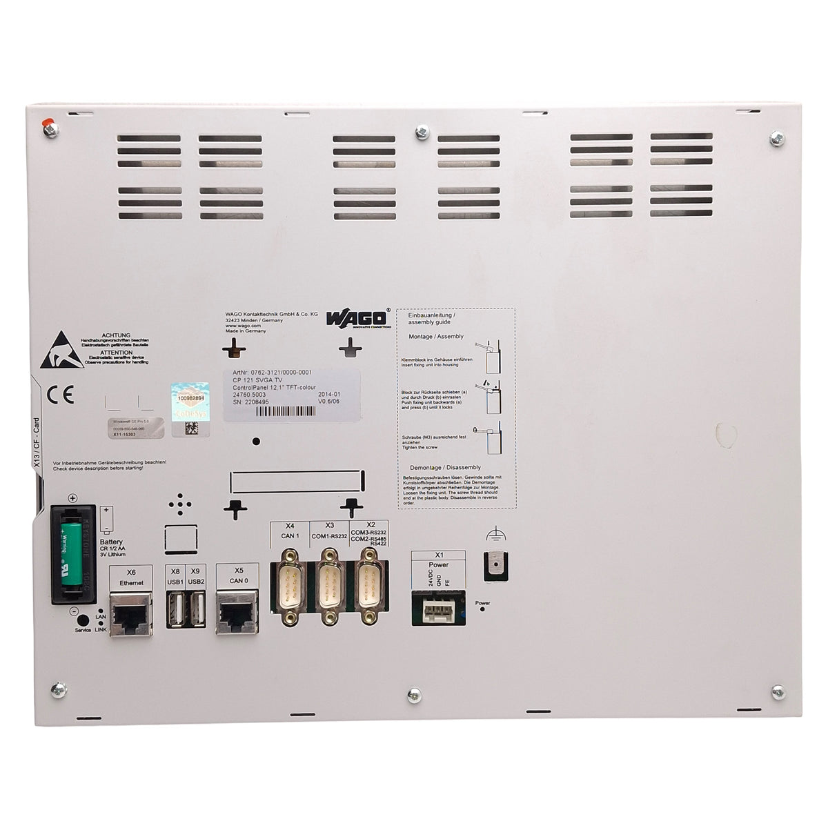Used Wago 0762-3121 CP 121 SVGA Touchscreen HMI, 12.1in TFT Color, 800x600, 24VDC