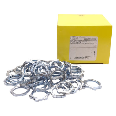 New Hubbell Kellems 00322001LPK50 Zinc-Plated Steel Locknut, 1/2in NPT, 50-Pack