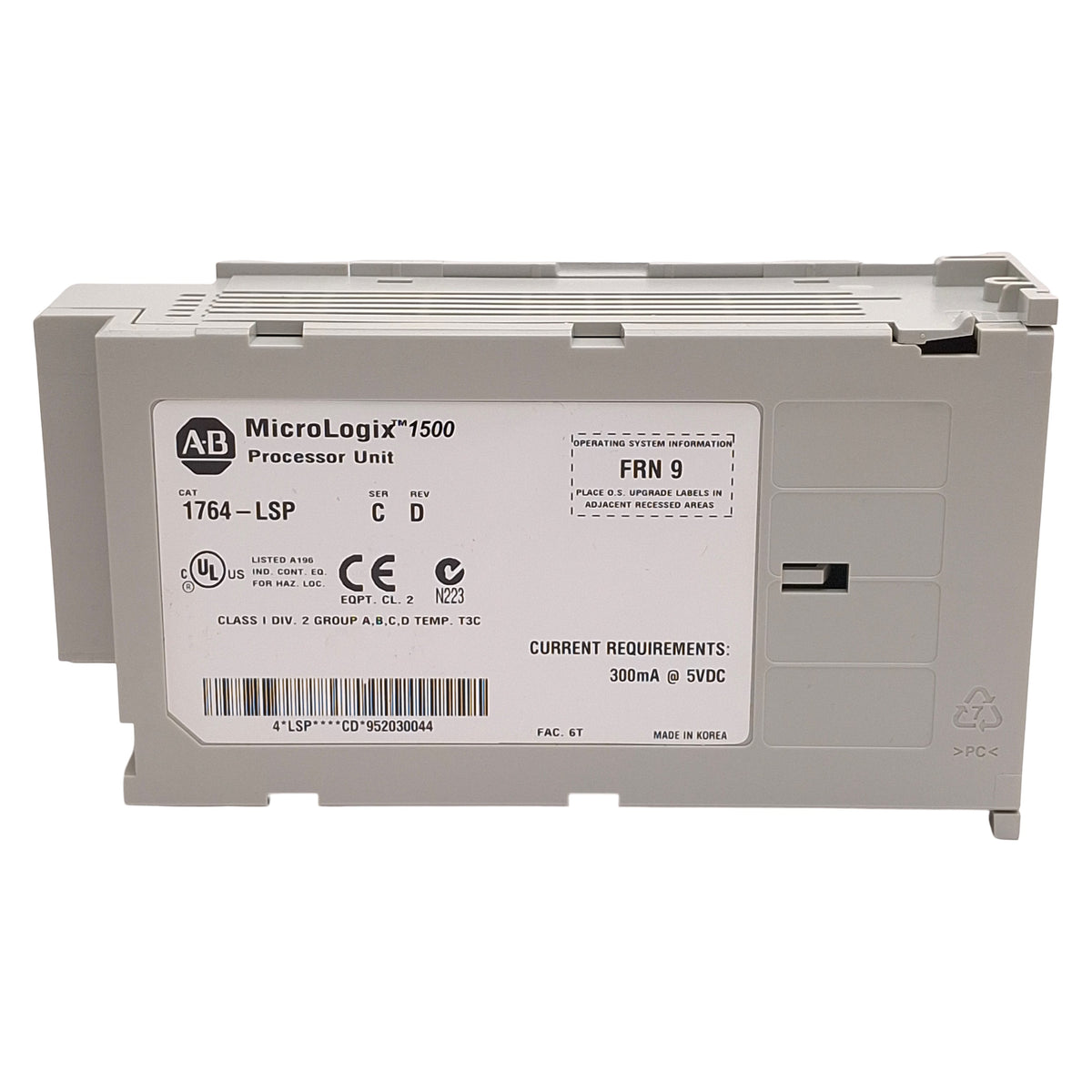 Used Allen Bradley 1764-LSP Ser C Rev D FRN 9 MicroLogix 1500 Processor Unit, 5VDC