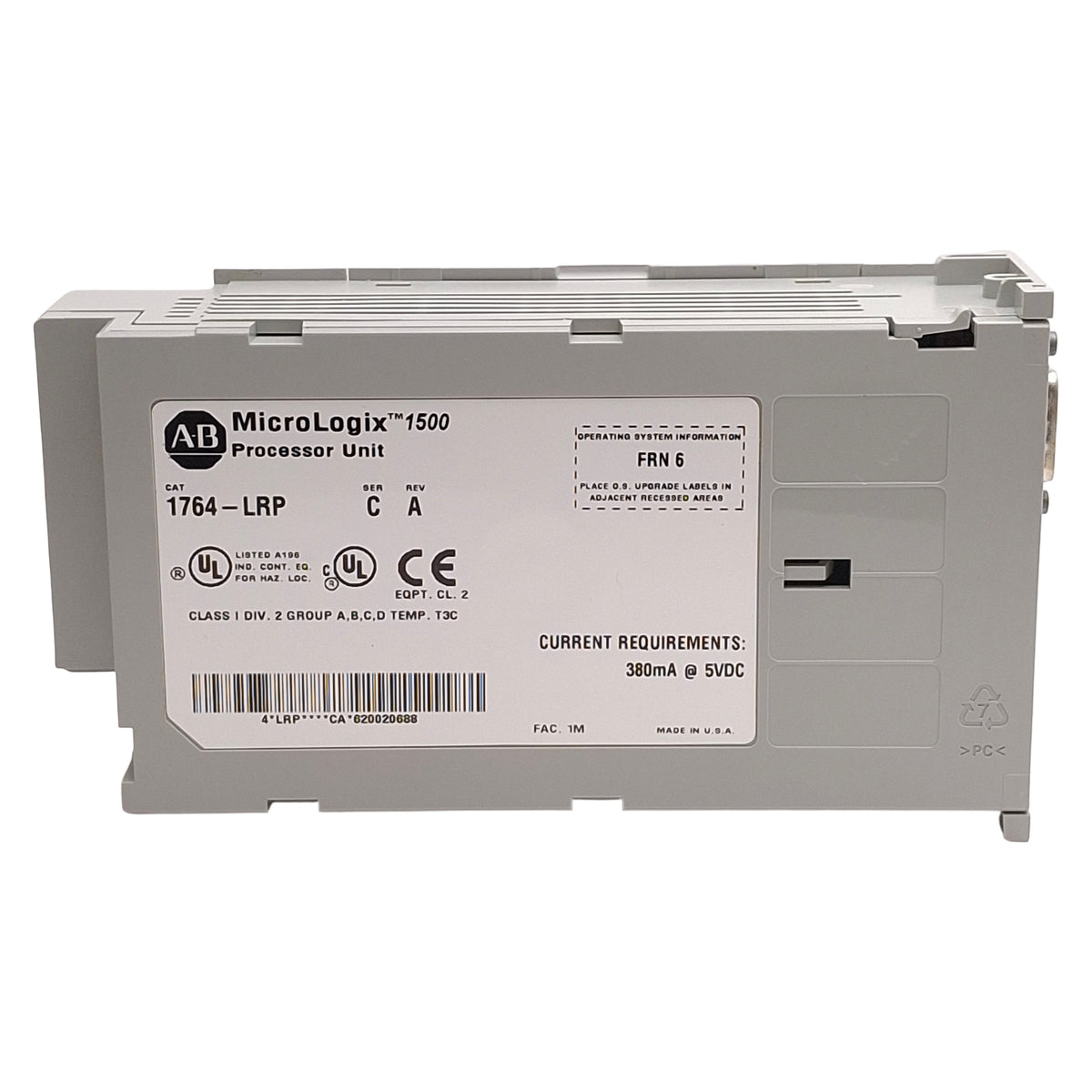 Used Allen Bradley 1764-LRP Ser C Rev A FRN 6 MicroLogix 1500 Processor Unit, DB9
