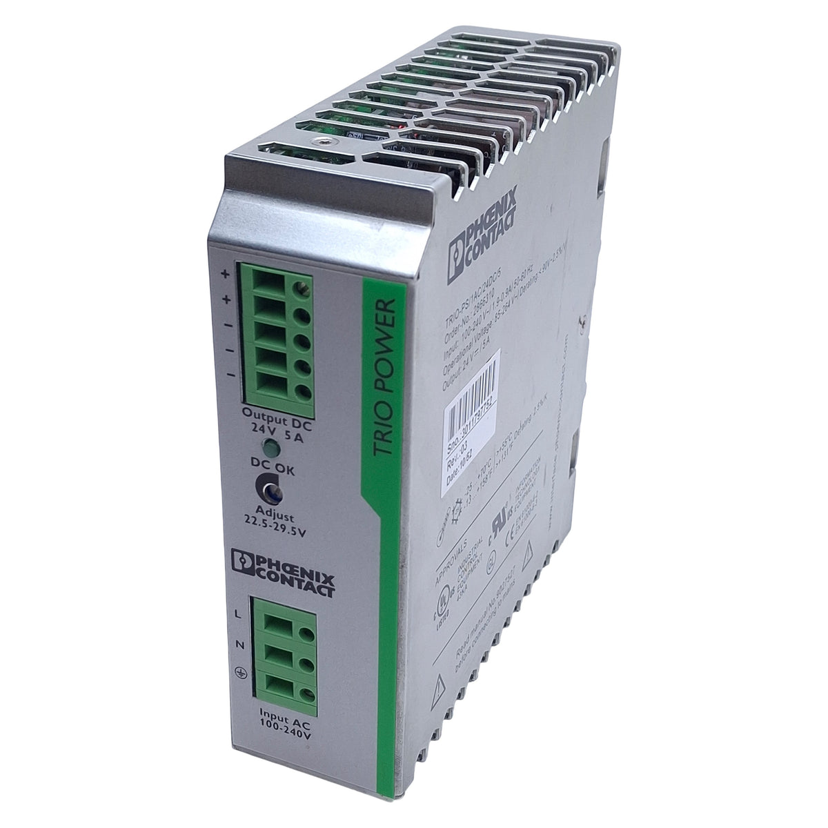 Used Phoenix Contact TRIO-PS/1AC/24DC/5 Power Supply, 100-240VAC Input, 24VDC Output