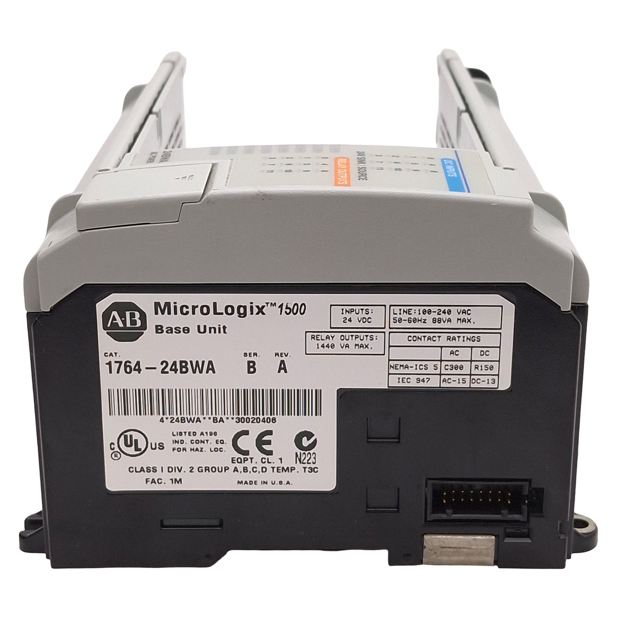 Used Allen Bradley 1764-24BWA Ser B Rev A MicroLogix 1500 Controller Base Unit 24 I/O