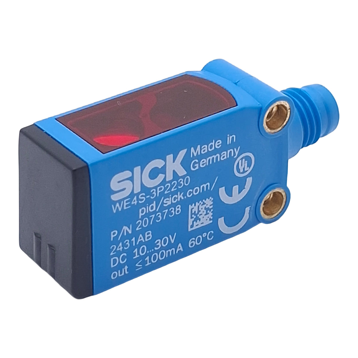 Used Sick WE4S-3P2230 Photoelectric Sensor, PNP, 0-5m Range, 10-30VDC, 4-Pin M8 Male