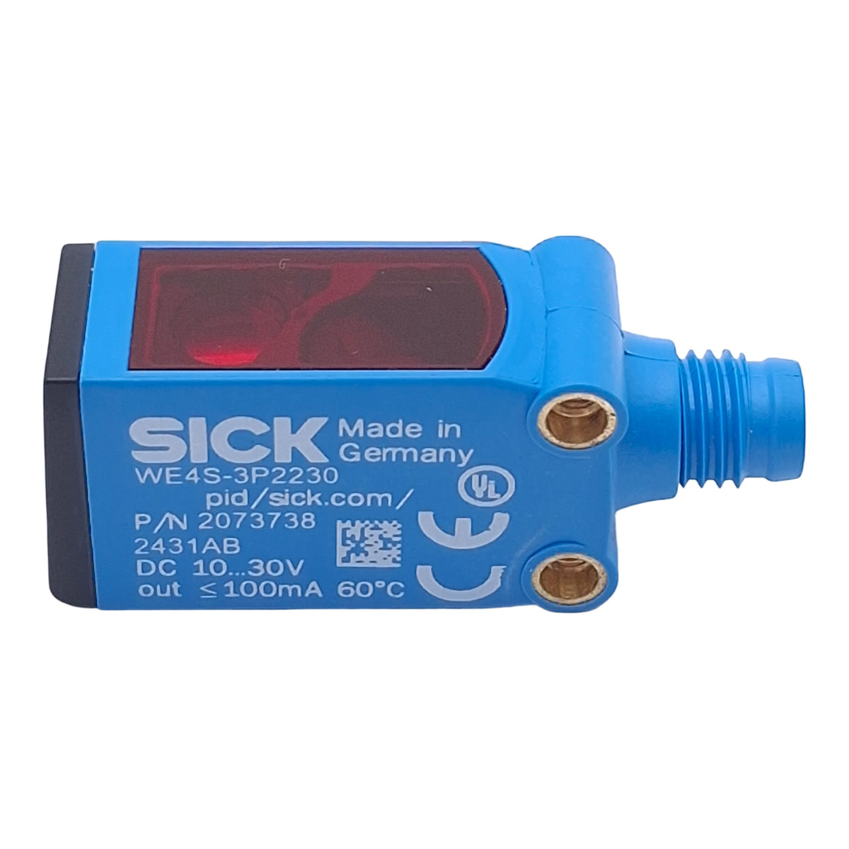 Used Sick WE4S-3P2230 Photoelectric Sensor, PNP, 0-5m Range, 10-30VDC, 4-Pin M8 Male