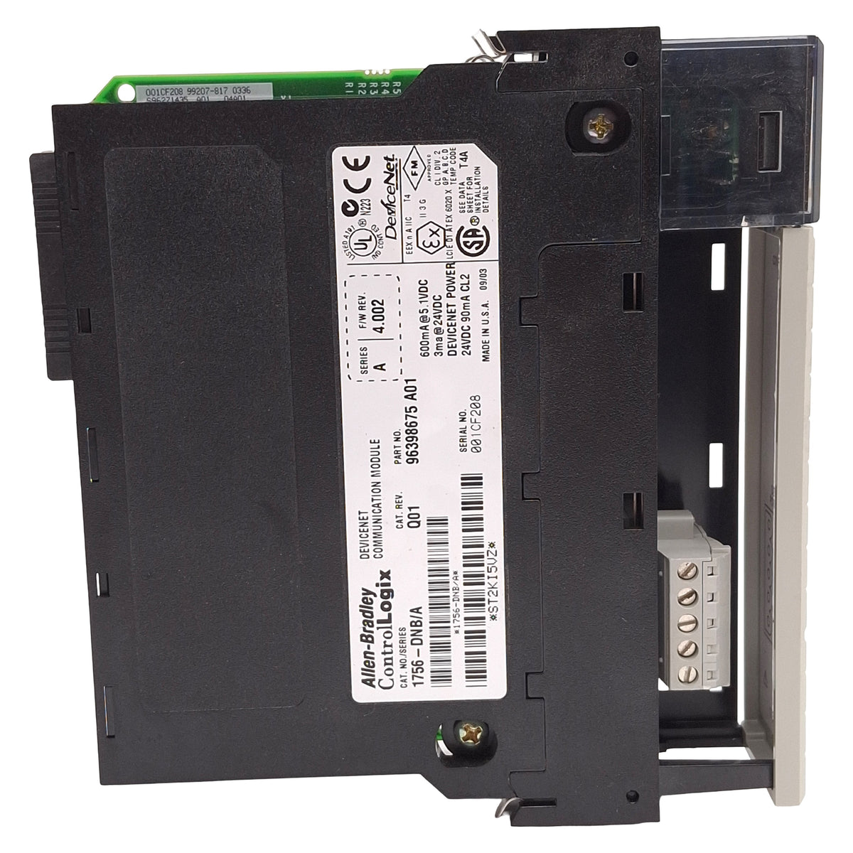 Used Allen Bradley 1756-DNB/A 96398675 A01 ControlLogix DeviceNet Module, 24VDC
