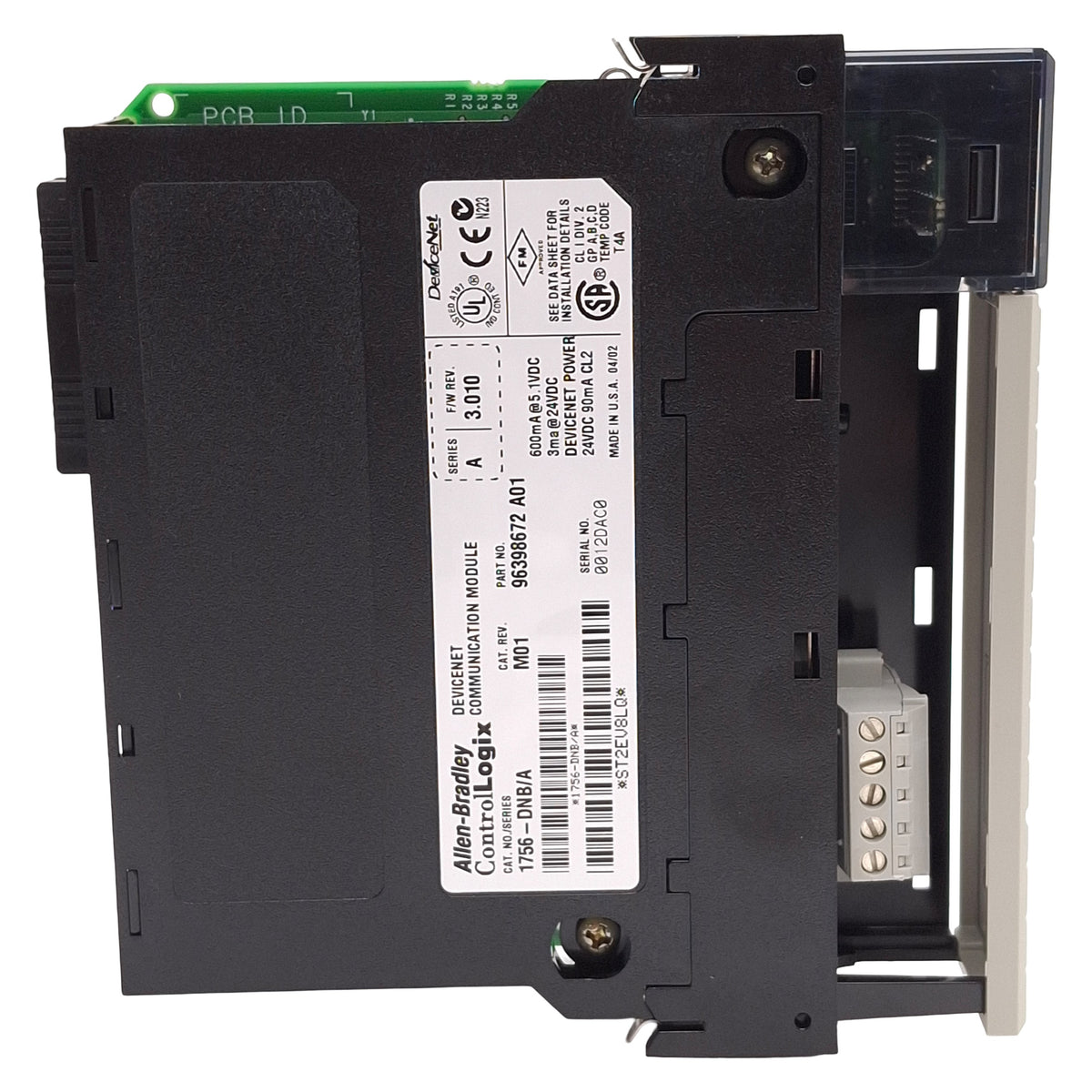 Used Allen Bradley 1756-DNB/A 96398672 A01 ControlLogix DeviceNet Module, 24VDC