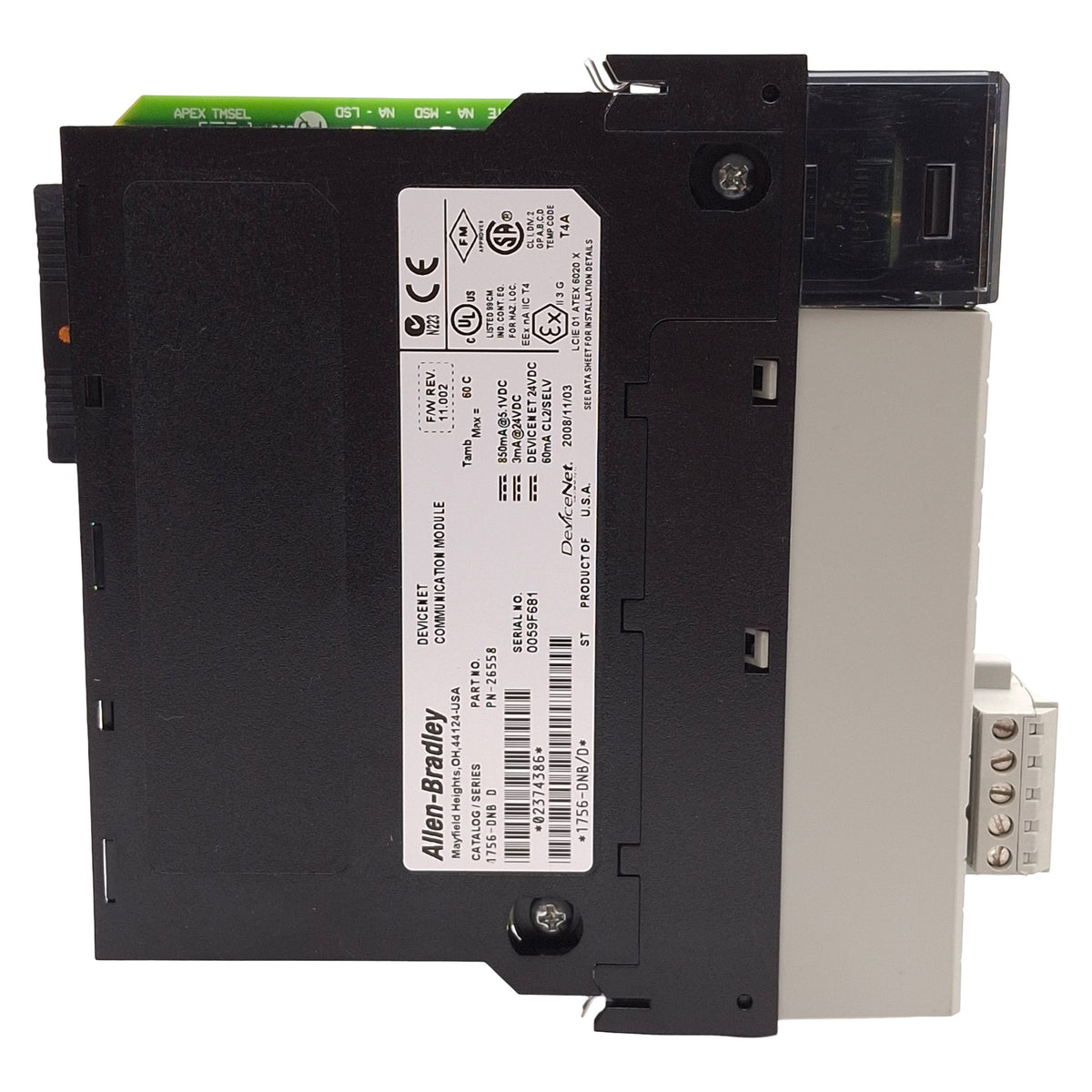 Used Allen Bradley 1756-DNB/D 26558 ControlLogix DeviceNet Communication Module 24VDC