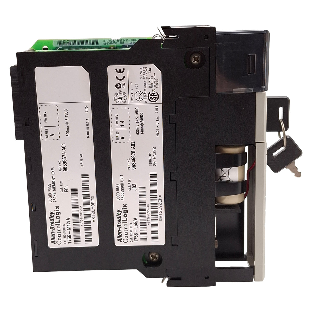 Used Allen Bradley 1756-L55/A + 1756-M12/A Logix 5555 Processor + Memory Expansion