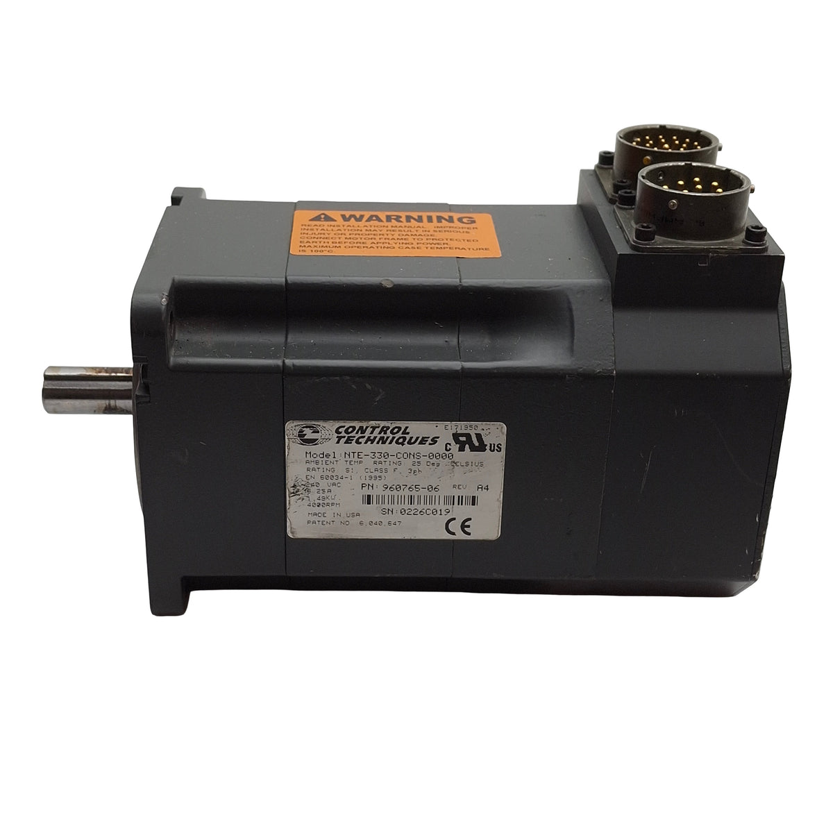 Used Control Techniques NTE-330-CONS-0000 Servo Motor, 3in Frame, 230VAC, 31.5 lb-in