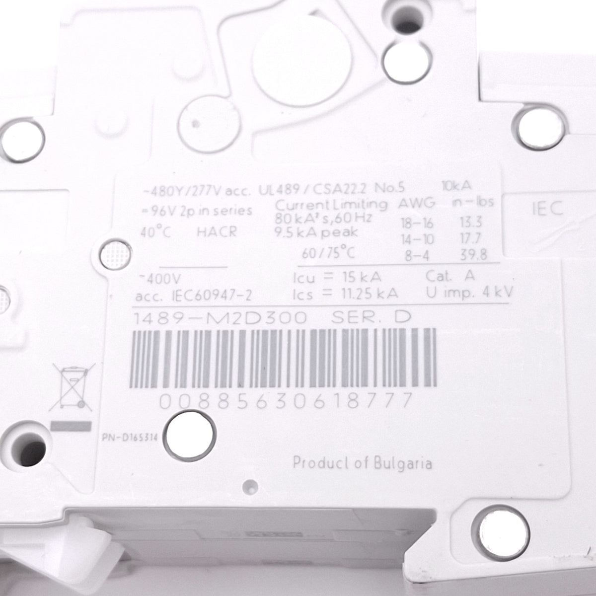 New Allen Bradley 1489-M2D300 Circuit Breaker, 2-Pole 30A, 480Y/277VAC, D-Curve