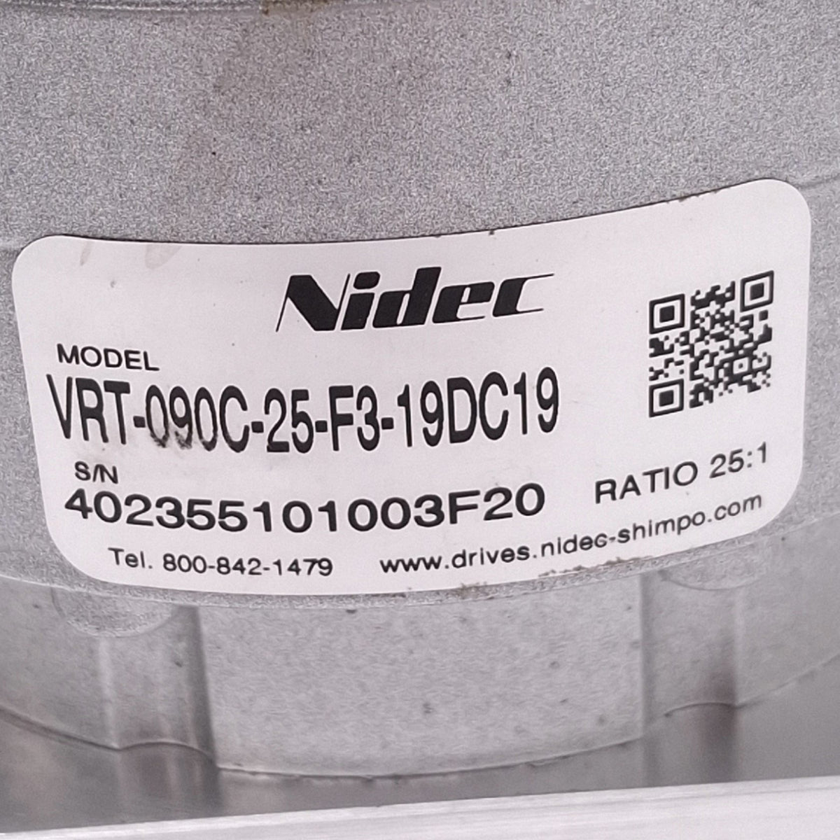 Used Nidec VRT-090C-25-F3-19DC19 Planetary Gear Reducer, 25:1, ø19mm In, 106Nm Max
