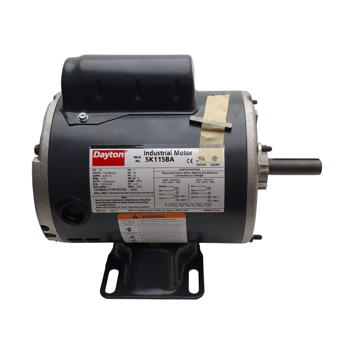 New – Open box Dayton 5K115BA General Purpose Motor 1/3HP 1725RPM, 115/208-230VAC 1PH, 56 Frame